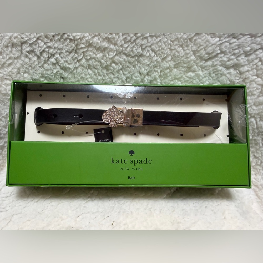 NEW Kate Spade Genuine Leather Rev. Black/White Belt Crystal Studded Spade S/M